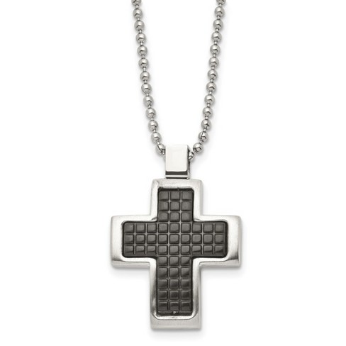 Black Bow Jewelry Stainless Steel Two Tone Brushed Polished Convex Cross Necklace, 22 In - image 1 of 4