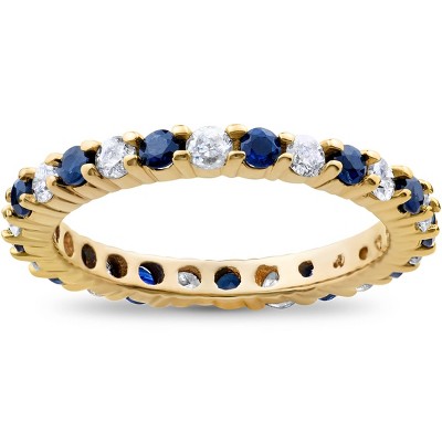 Pompeii3 1 1/2ct Diamond Sapphire Eternity Ring 14K Yellow Gold
