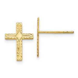 Black Bow Jewelry 13mm Textured Cross Post Earrings in 14k Yellow Gold - 1 of 4