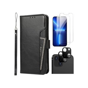 SaharaCase iPhone 14 6.1" Protection Bundle Folio Wallet Case with Tempered Glass Screen and Camera - 1 of 4