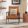 PAGED Mid-Century Modern Accent Chair with Faux Leather Upholstery Comfortable Reading Chair with Padded High Backrest for Bedroom, Brown - 2 of 4
