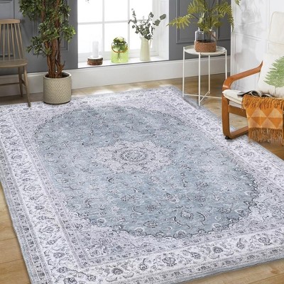 Vintage Rug Oriental Floral Print Floor Cover Machine Washable Indoor Persian Area Rug