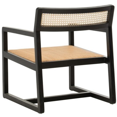 Black and Natural Wood Cane Accent Arm Chair