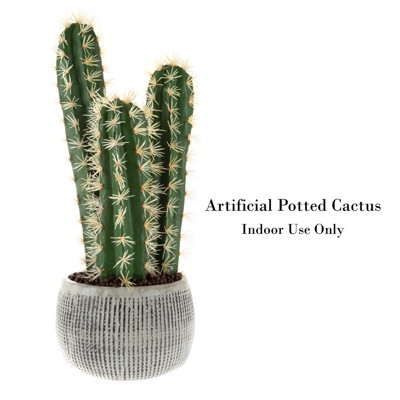 22-Inch Green Artificial Cactus in Gray Clay Pot