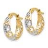 Black Bow Jewelry 6x16mm (5/8 Inch) 14k Yellow Gold & Rhodium Ornate Tapered Round Hoops - 2 of 4