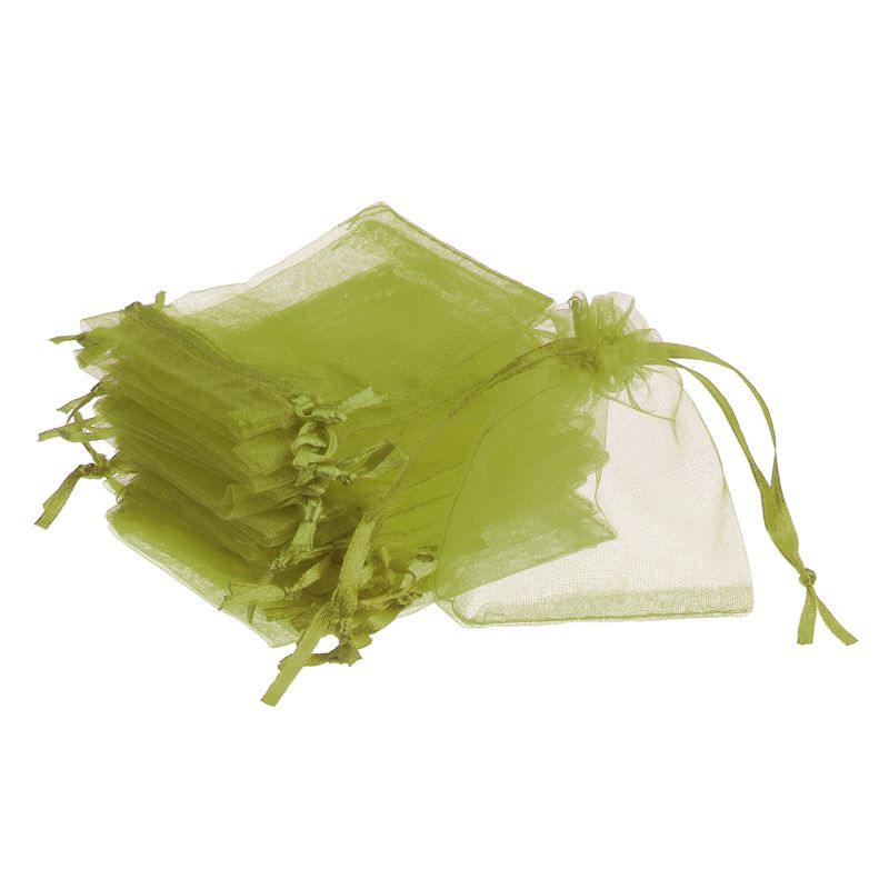 Unique Bargains Drawstring Mini Gift Candy Christmas Party Wedding Organza Bags 50 Pcs Army Green 3.54x2.8 Inch