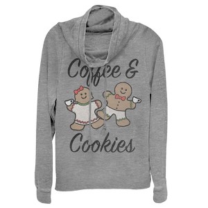Juniors Womens CHIN UP Christmas Coffee and Cookies Cowl Neck Sweatshirt - 1 of 3