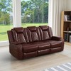MAYEERTY Power Reclining Sofa, Electric 3-Seat Leather Recliner with USB Charging, Reversible Table & Ambient LED Lighting for Living Room, Brown - 3 of 4