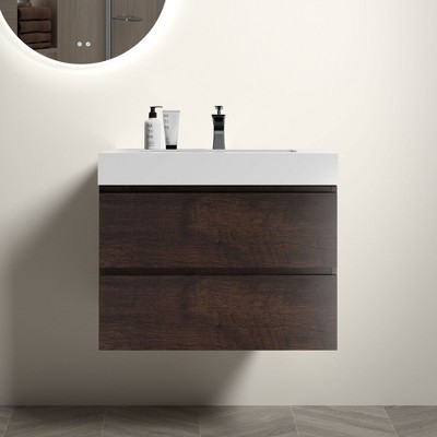 NicBex 29.9" Bathroom Vanity with Sink, One-piece Wall Mounted Vanity, Bathroom Cabinet Storage with 2 Spacious Drawers for Bathroom