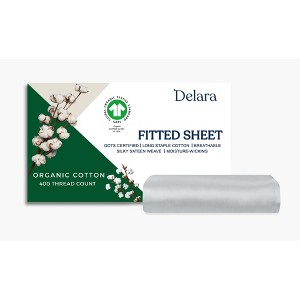 Delara GOTS Certified 100% Organic Cotton Fitted Sheet, 400TC, Long Staple, Soft, Silky, Moisture-Wicking & Breathable Sheet - 1 of 4