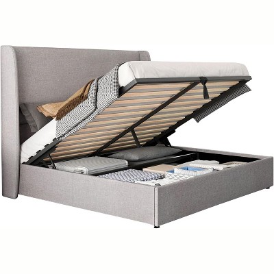 Bed Frame with Lift Up Storage,Linen Upholstered Platform Bed,Wingback Headboard