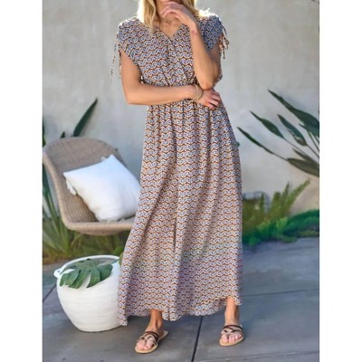 Women's Printed V Neck Sleeveless Wide Leg Jumpsuit - DAVI & DANI