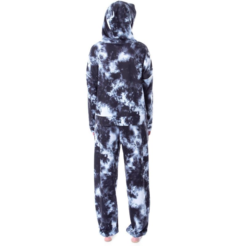 MTV Music Television Tie Dye Womens' Cropped Hooded Pajama Jogger Set Black, 2 of 6