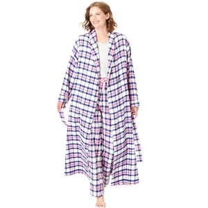 Dreams & Co. Plus Size Long Flannel Robe - 1 of 4