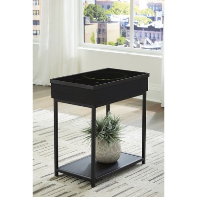 Black Metal and Glass Rectangular Accent Table with USB Charging