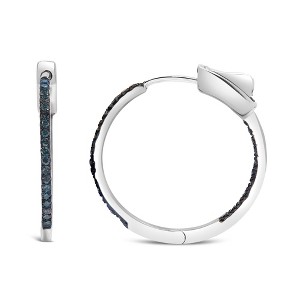 Haus of Brilliance Silver 1/3 Cttw Inside Out Blue Treated Diamond 1MM Wide Hoop Earrings - 1 of 4