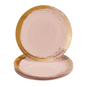 Silver Spoons Elegant Disposable Plastic Plates for Party, Heavy Duty Gold and Blush Disposable Plate Set, (10 PC) - Brush - 1 of 1