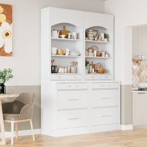 83.7" Tall Freestanding Pantry Cabinet Set with Faux Marble Countertop, 10 Drawers and Adjustable Shelves for Kitchen Storage-Cuddlewood - 1 of 4
