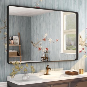 KIOTEE Rectangular Aluminum Alloy Framed and Tempered Glass Wall Bathroom Vanity Mirror in Matte Black - 1 of 4