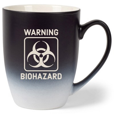 100 North Black and White Two Toned Ombre, 10 Ounce, Comfortably Fits Your Hands, Ceramic Tea Coffee Cup Mug, Warning Biohazard