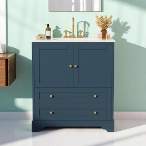Mshliw 30 Inch Bathroom Vanity with Ceramic Sink Combo, Modern Freestanding Storage Cabinet with Gold Handles, Soft Closing Doors and Drawer - 1 of 4