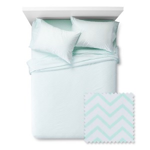 Chevron Sheet Set - Pillowfort , Size: QUEEN, Crystalized Green