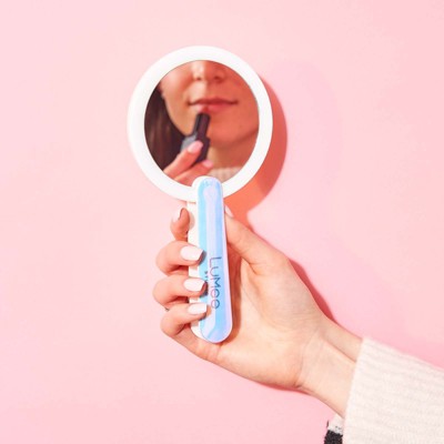 Iridescent LED Lighted Compact Makeup Mirror with Foldable Handle