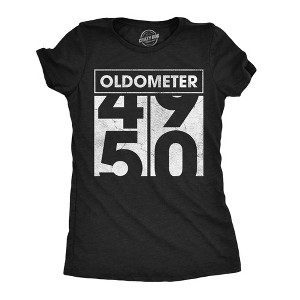 Womens Funny T Shirts Oldometer 49 to 50 Sarcastic Old Person Graphic Novelty Tee For Ladies - Crazy Dog Women's T Shirt Black XXL - 1 of 4
