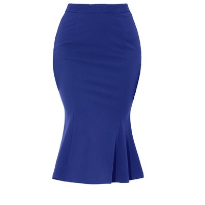 Allegra K Women's High Waist Ruffle Hem Fishtail Mermaid Midi Bodycon Skirt  Royal Blue Large