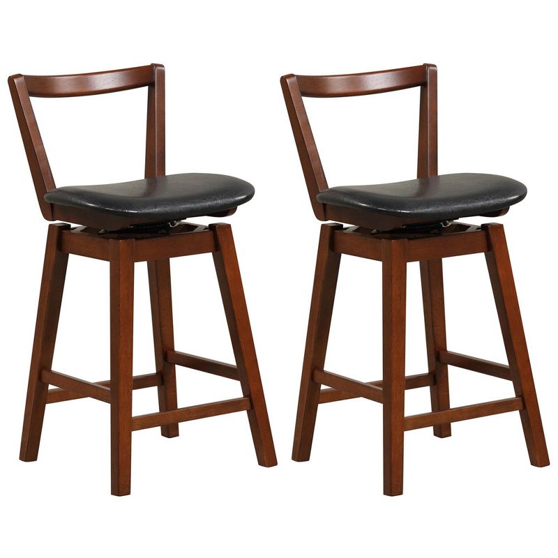 Costway Swivel Counter Height Bar Stool 26'' Upholstered PU Leather Hollow Backrest, 1 of 11