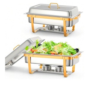 Coucheta Buffet Serving Set - Elegant Gold Chafing Dish with Folding Frame, Complete with Spoon & Tongs for Weddings, Parties & Events - 1 of 4