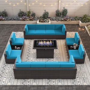 LayinSun 15 Piece Patio Furniture Set with Fire Pit Table, Outdoor Conversation Sets Wicker Rattan Sectional Sofa with Coffee Table - 1 of 4