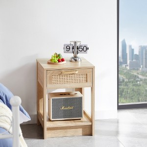 XIYUYEU 15.75" Rattan Nightstand with 1 Drawer and Open Storage Bedside Table End Table - 1 of 4