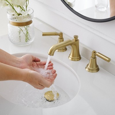 Brushed Gold Widespread 2-Handle Bathroom Faucet with Drain Assembly