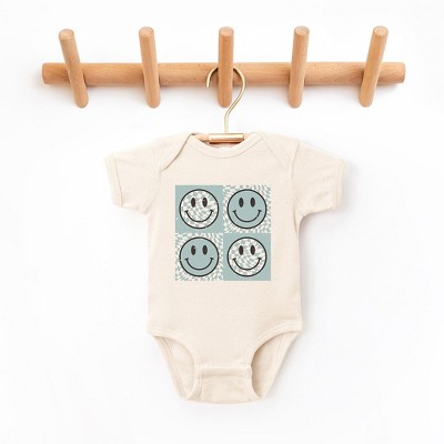 The Juniper Shop Four Checkerboard Smiley Faces Baby Bodysuit