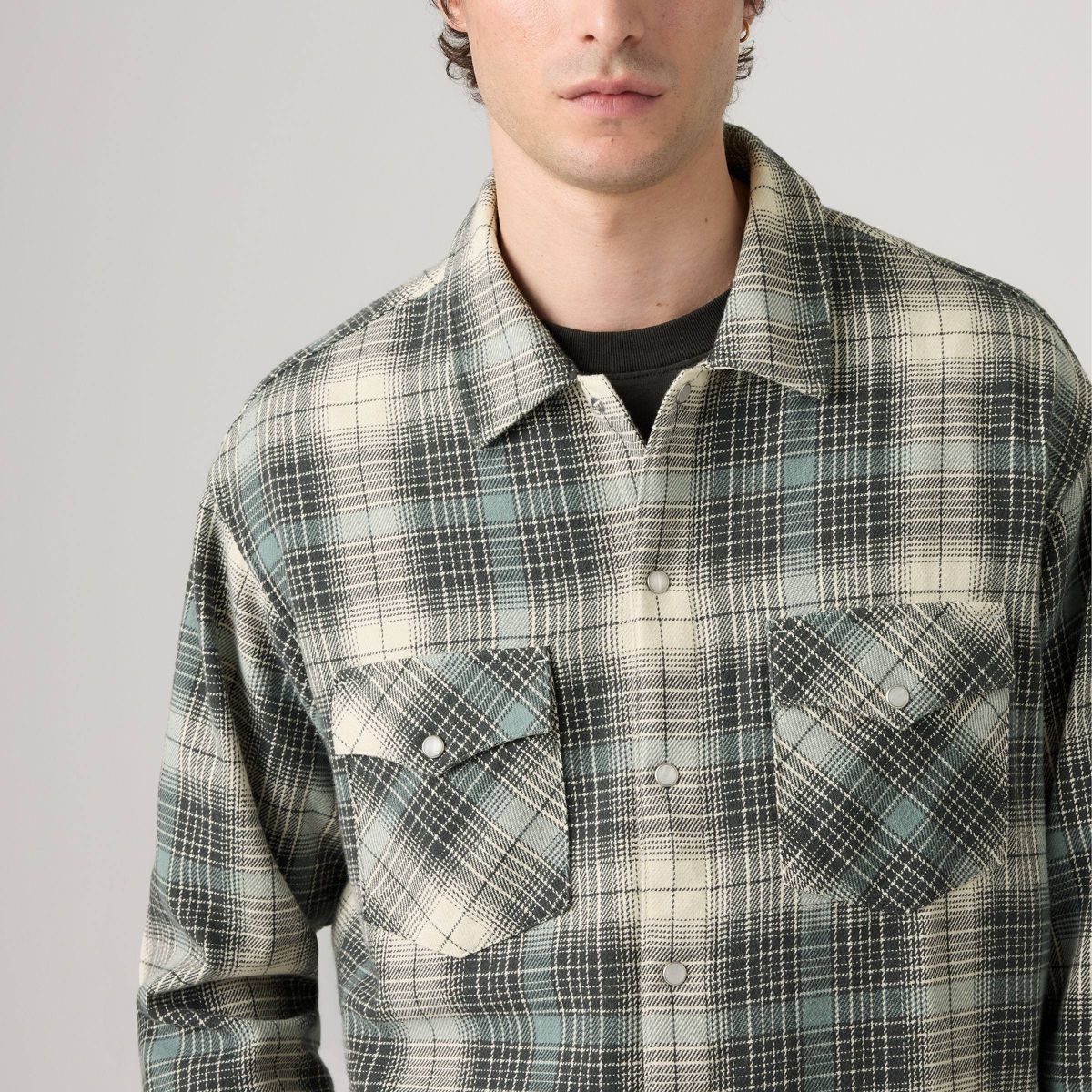 Levi's® Men's Relaxed Fit Boxy Long Sleeve Button Down Shirt - Teal Green/Oatmeal - thumbnail 2
