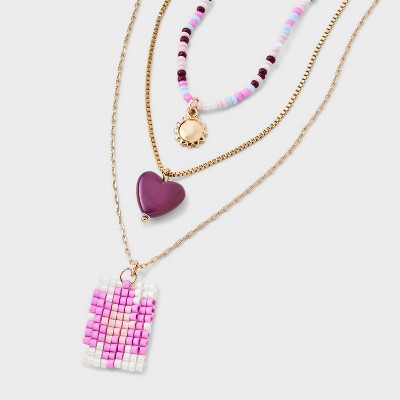 Sunflower and Heart Necklace Set 3pc - Universal Thread™ Pink