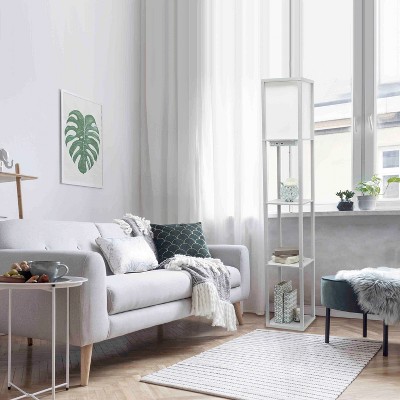 Gray 62.5" Floor Lamp with Linen Shade and USB Charging Ports