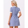 Allegra K Women's Summer Ruffle Neck Lace Panel Short Sleeve Check Gingham Dress - 4 of 4