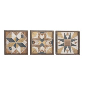 Wood Geometric Southwestern Wall Decor Set of 3 - Olivia & May: Carved Art, Farmhouse Style, Vertical Display - 1 of 4