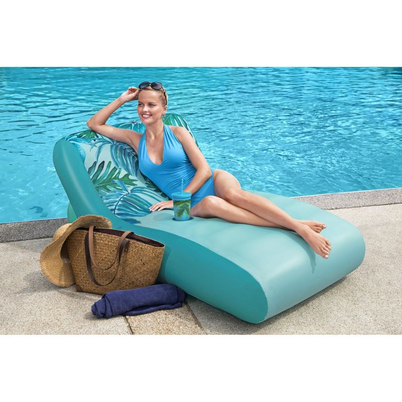 Bestway H2OGO! UPF 50+ Luxury Fabric Covered Inflatable Swimming Pool Relaxation Lounger Float with Cup Holder and Removeable Fabric Cover, Blue, 5 of 8