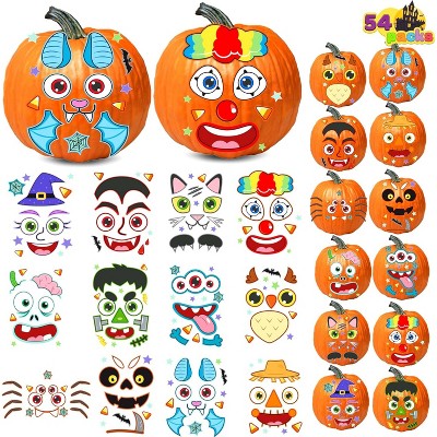 Joyfy 54pcs Pumpkin Decorating Stickers with 12 Designs, Halloween Party Favor, Jack-O-Lantern Face Stickers Pumpkin Decorating Craft