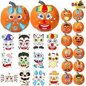 Joyfy 54pcs Pumpkin Decorating Stickers with 12 Designs, Halloween Party Favor, Jack-O-Lantern Face Stickers Pumpkin Decorating Craft - 1 of 4