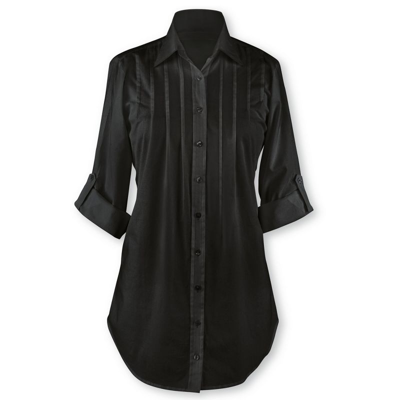 Collections Etc Pintuck and Pleated Button Front Tunic Top with Roll-Tab Sleeves, Great for Everyday Wear, 2 of 4