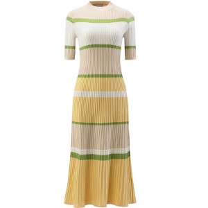 INSPIRE CHIC Women's Striped Ribbed Short Sleeve Midi Basic Knitted Dresses - 1 of 4