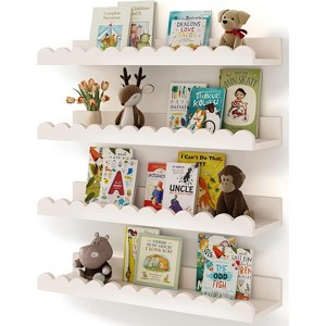 Attop Nursery Book Shelves, 4-Pack White Floating Shelves for Wall Kids, Scalloped Shelves, Wall Book Shelves for Bedroom Kids - 1 of 4