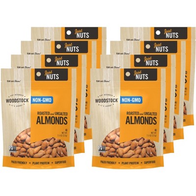 Woodstock Non-GMO Roasted and Unsalted Almonds - Case of 8/7.5 oz