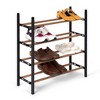 Juvale 4 Tier Expandable Stackable Shoe Rack, 24"-45" Shelf Organizer for Entryway, Black Metal & Oak Grain, Free Standing - 4 of 4