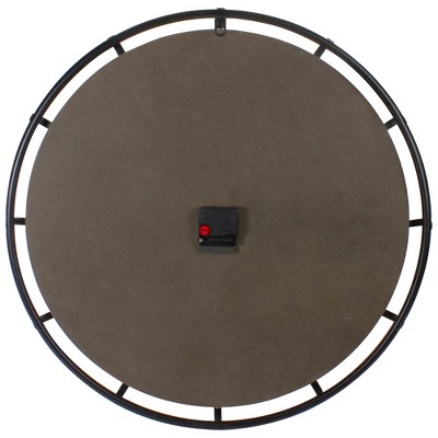 23.5" Black Metal and Light Brown Wood Rustic Round Wall Clock