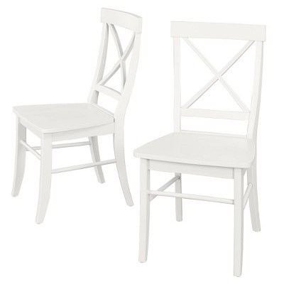 Buylateral Set of 2 Albury Farmhouse Cross Back Solid Wood Dining Chairs White: Rubberwood, Farmhouse Style, Unupholstered